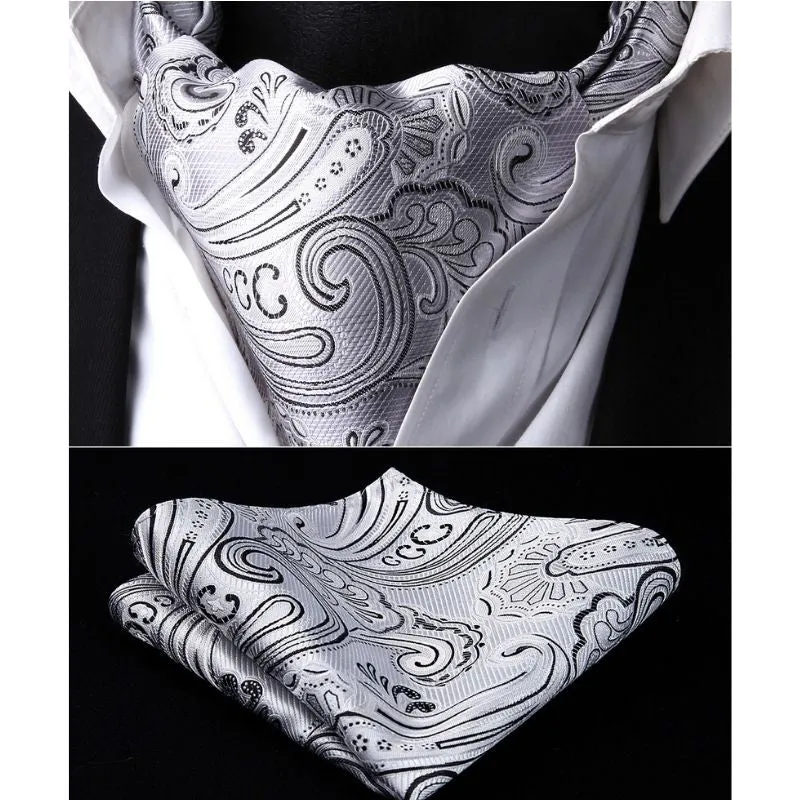 Floral Paisley Ascot Cravat Scarf - GRAY/BLACK