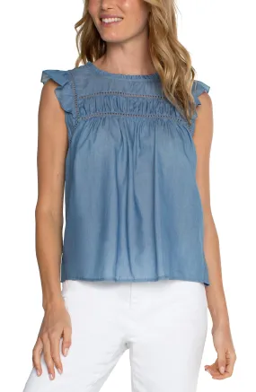 Flutter Sleeve Wove top -Blue