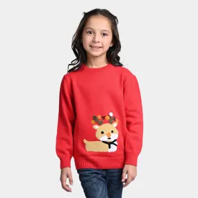 Girls Cotton Full Sleeves Sweaters Fox-Red