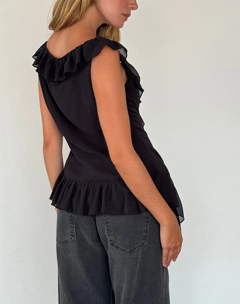 Glaiza Ruffle Cami Top in Black