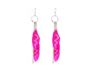 Glitter Magenta Bohemian Feather Tassel Earrings