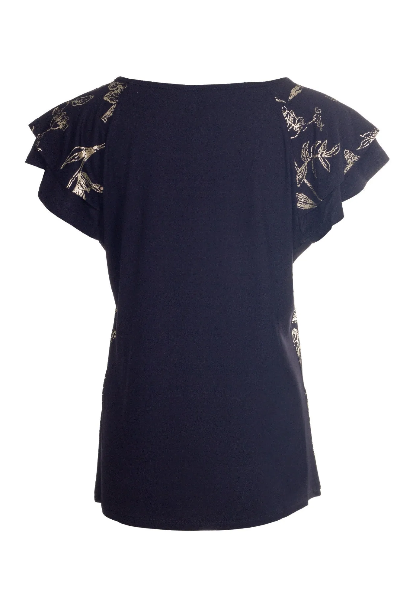 Gold foil print Top with cap sleeve | BLACK/GOLD | 4533A1