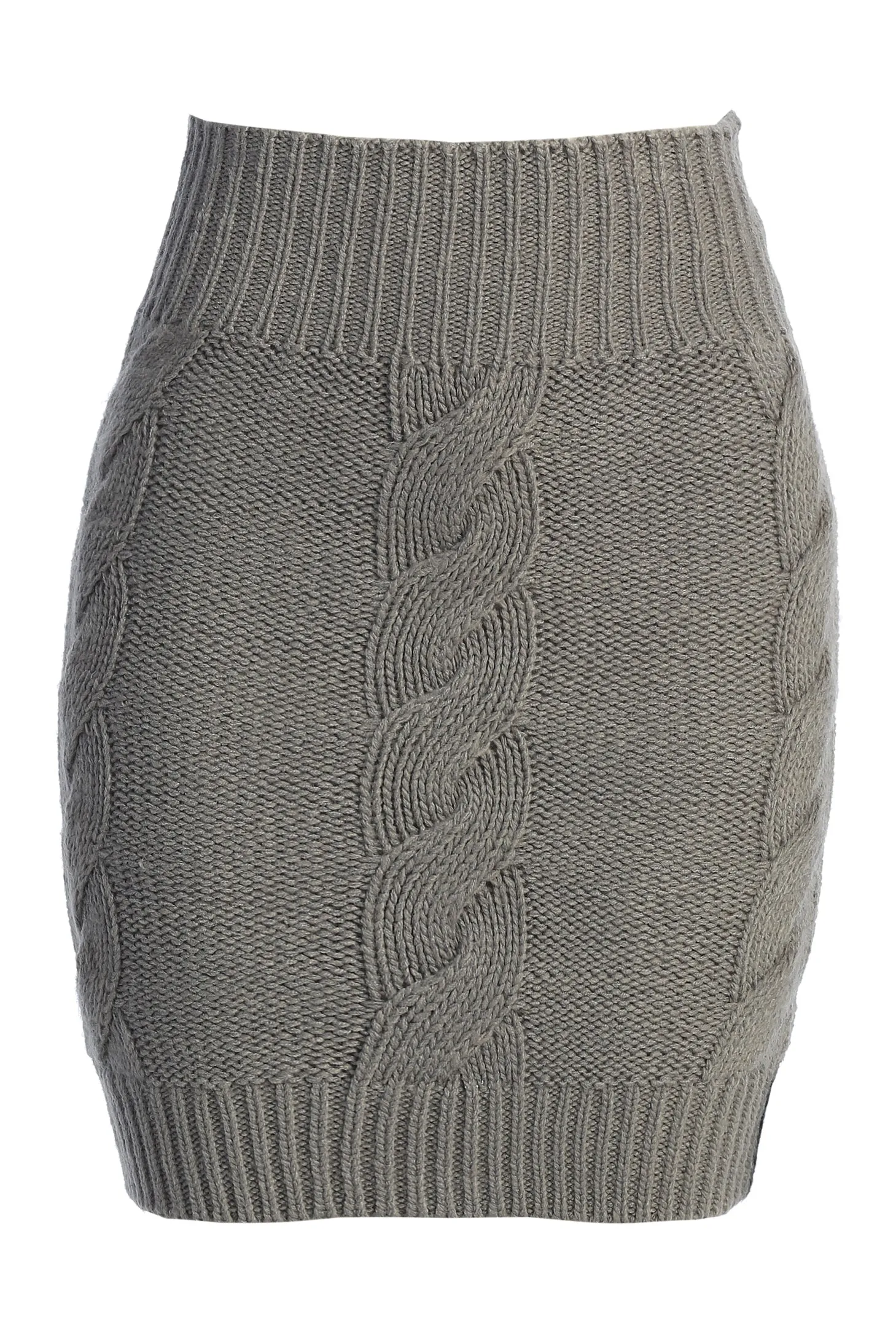 Grey Empire Waist Cable Knit Skirt