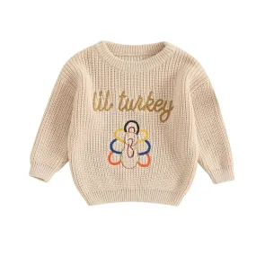 Handcrafted "Lil Turkey" Knitted Baby Pullover Sweater