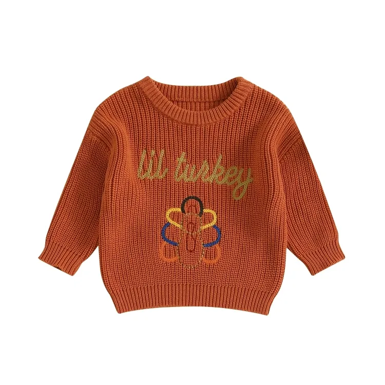 Handcrafted "Lil Turkey" Knitted Baby Pullover Sweater