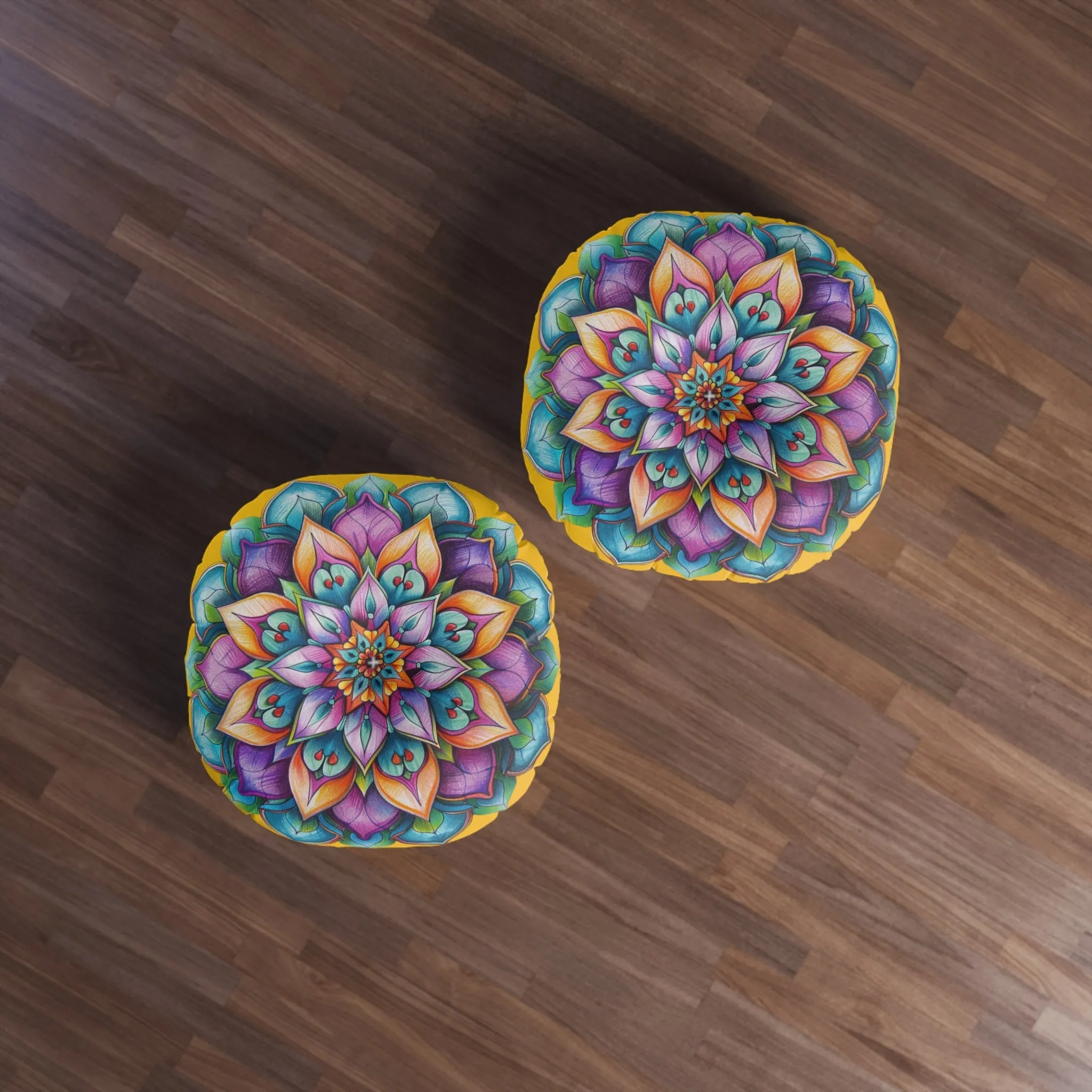 Handmade Mandala Art Floor Cushion - Tufted Round Pillow