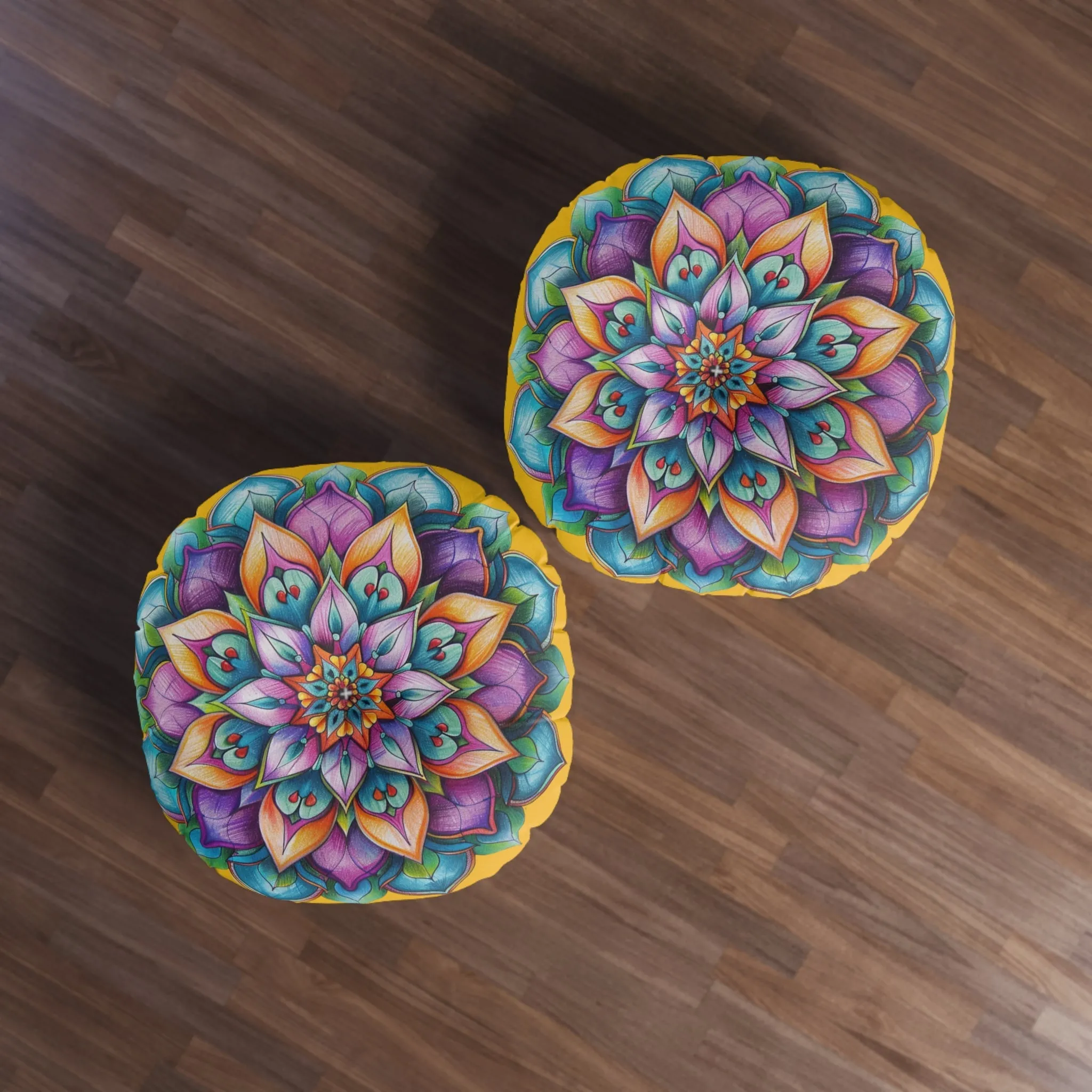 Handmade Mandala Art Floor Cushion - Tufted Round Pillow