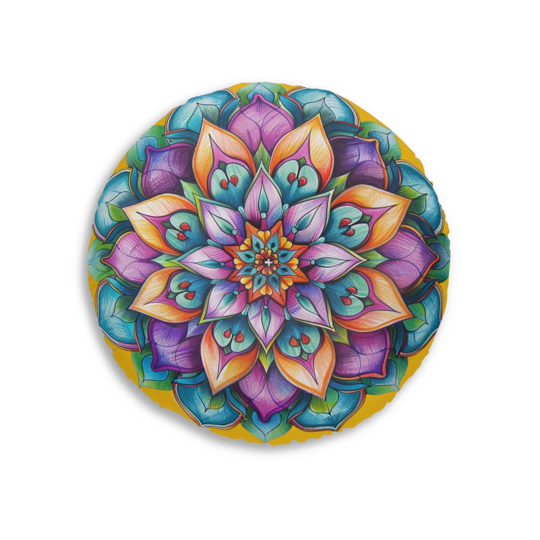 Handmade Mandala Art Floor Cushion - Tufted Round Pillow