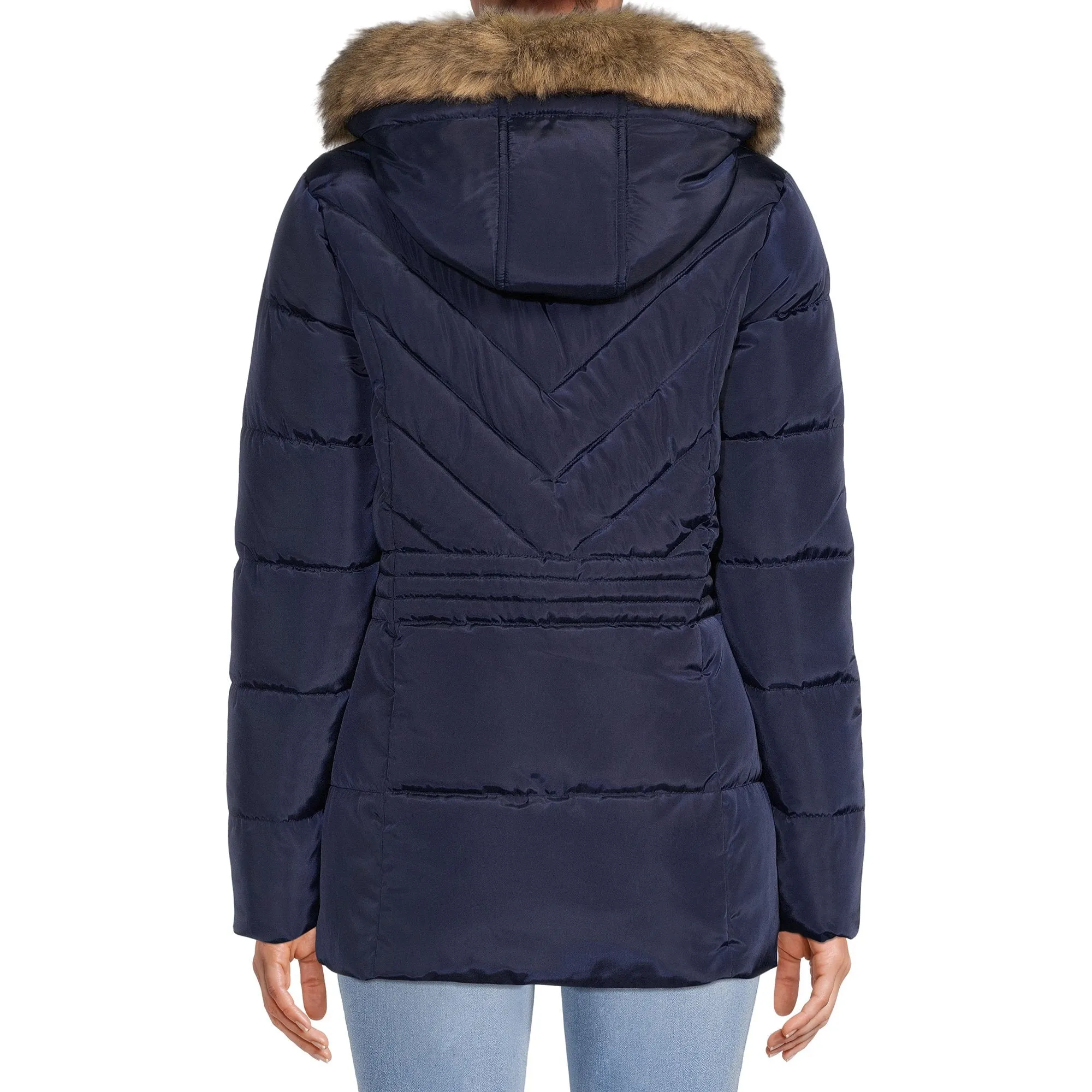 Heavy Puffer Faux Fur Hood Navy