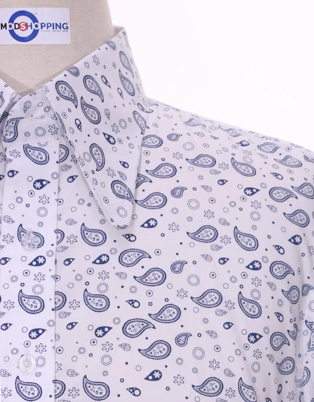 High Penny Collar Shirt | White Small Paisley Shirt