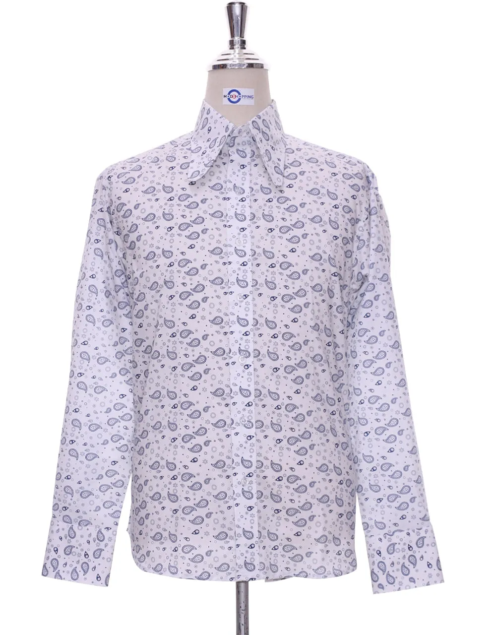 High Penny Collar Shirt | White Small Paisley Shirt