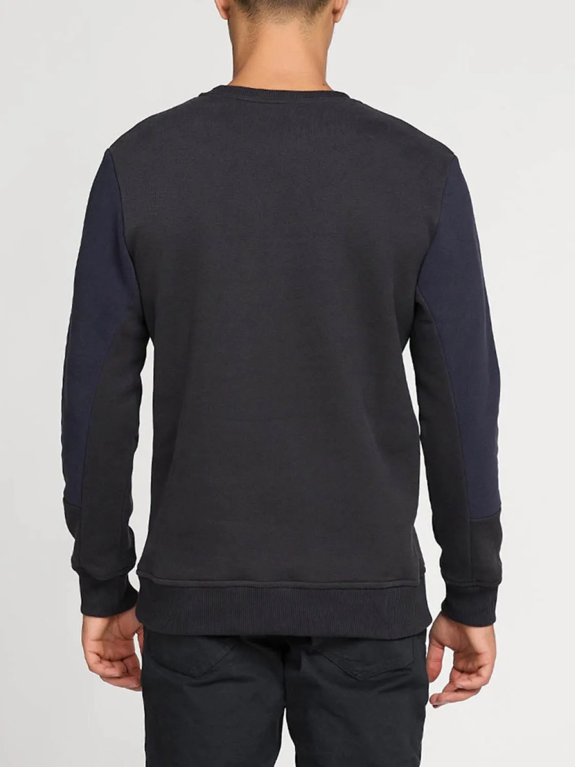 Horizontal Color Block Crew Neck Sweatshirt Navy Blue