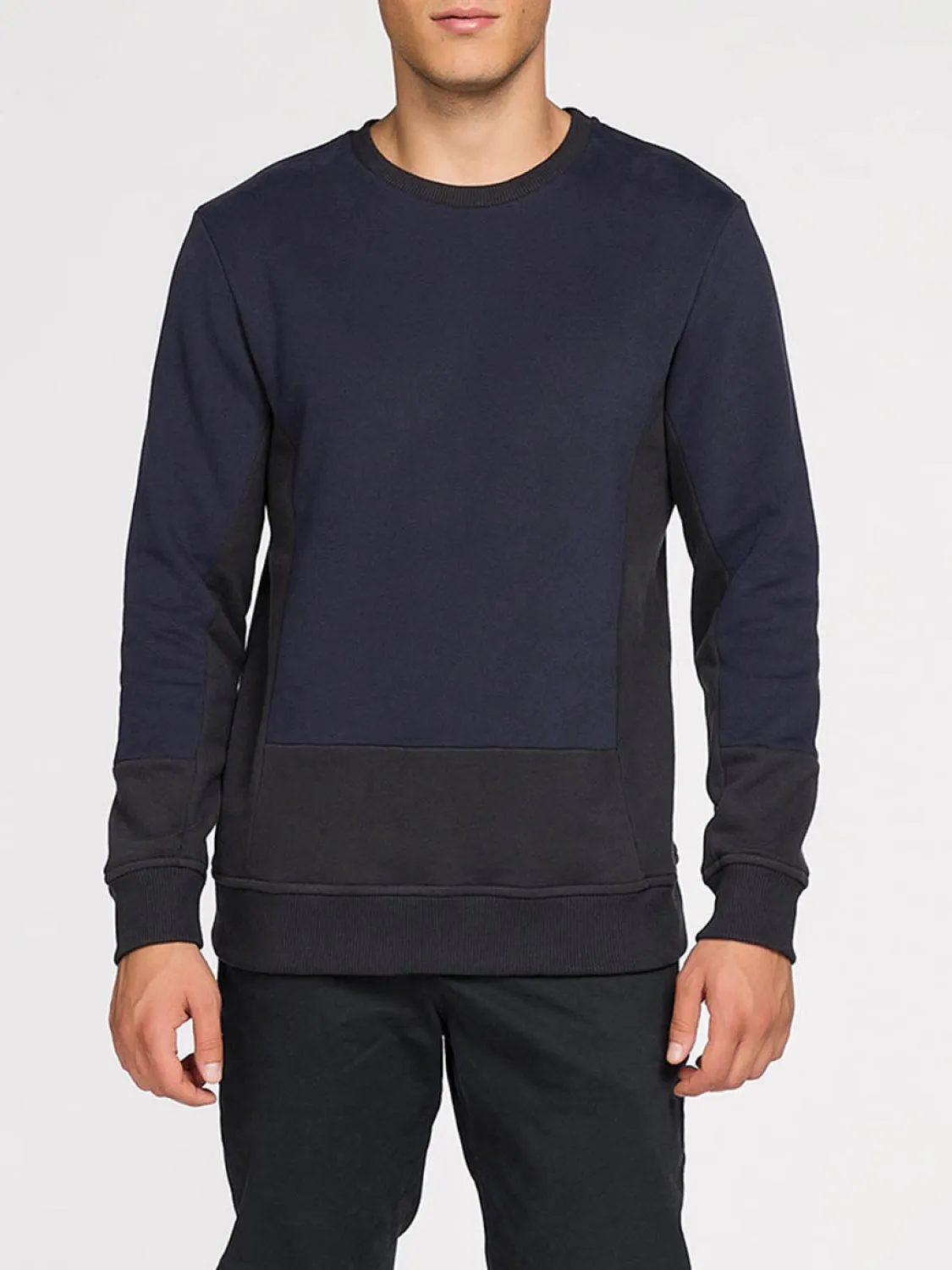 Horizontal Color Block Crew Neck Sweatshirt Navy Blue