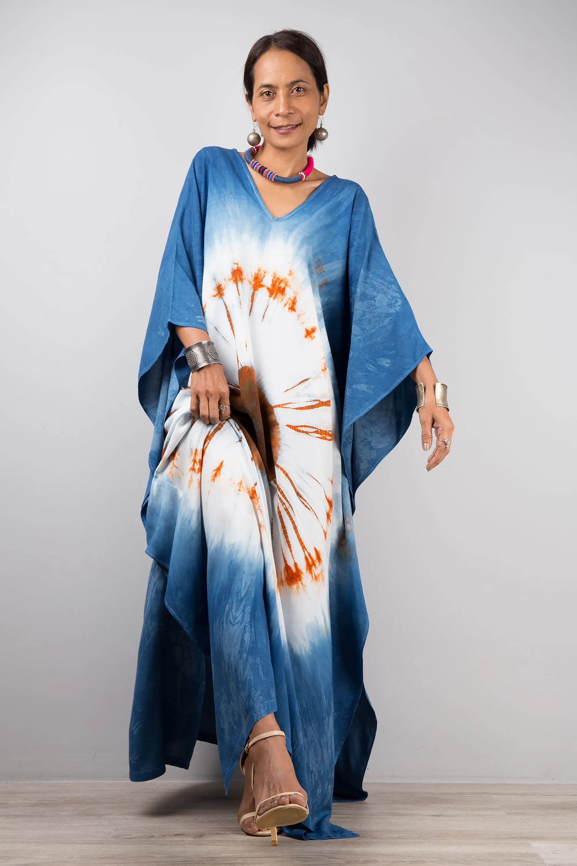 Indigo tie dye kaftan