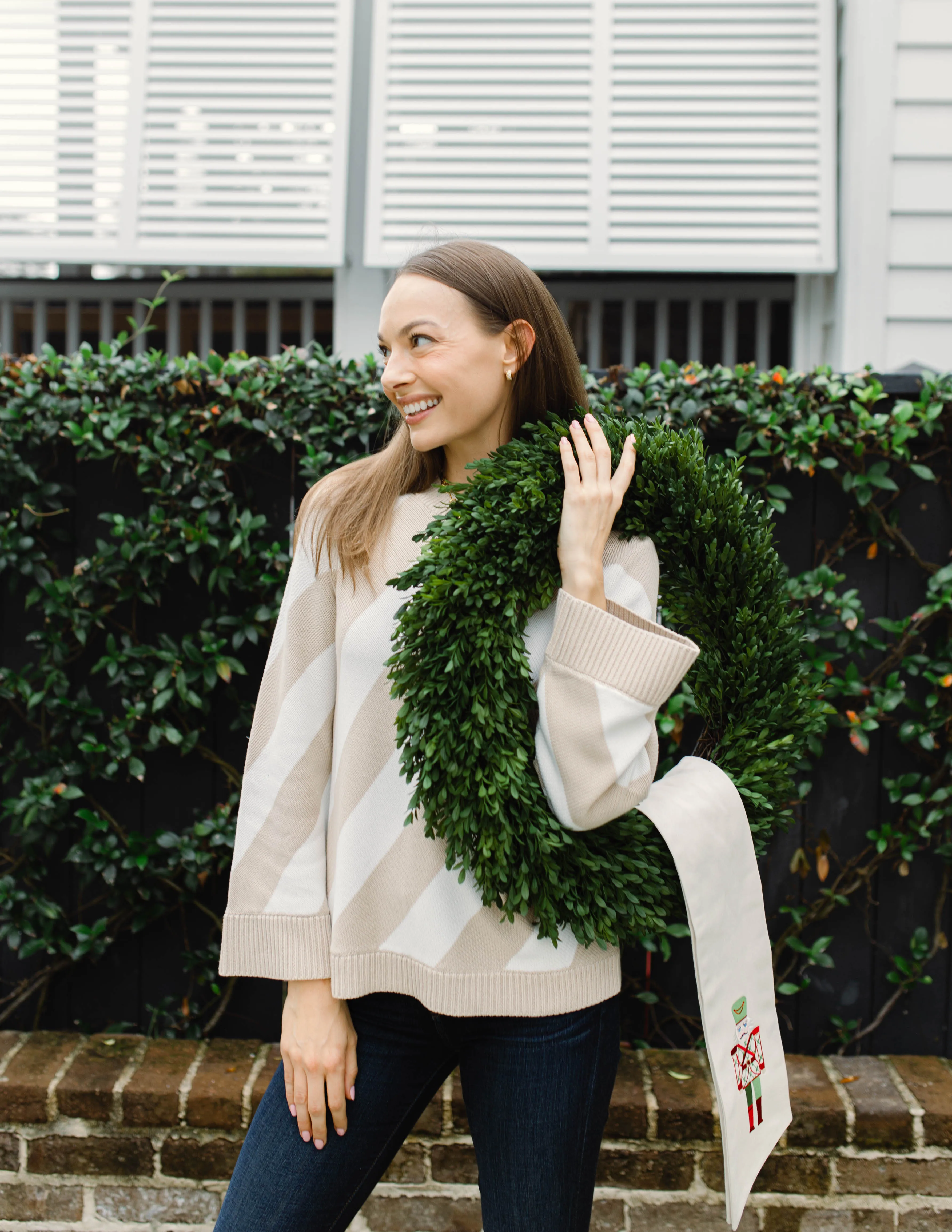 Ivory & Tan Stripe Heirloom Cotton Sweater