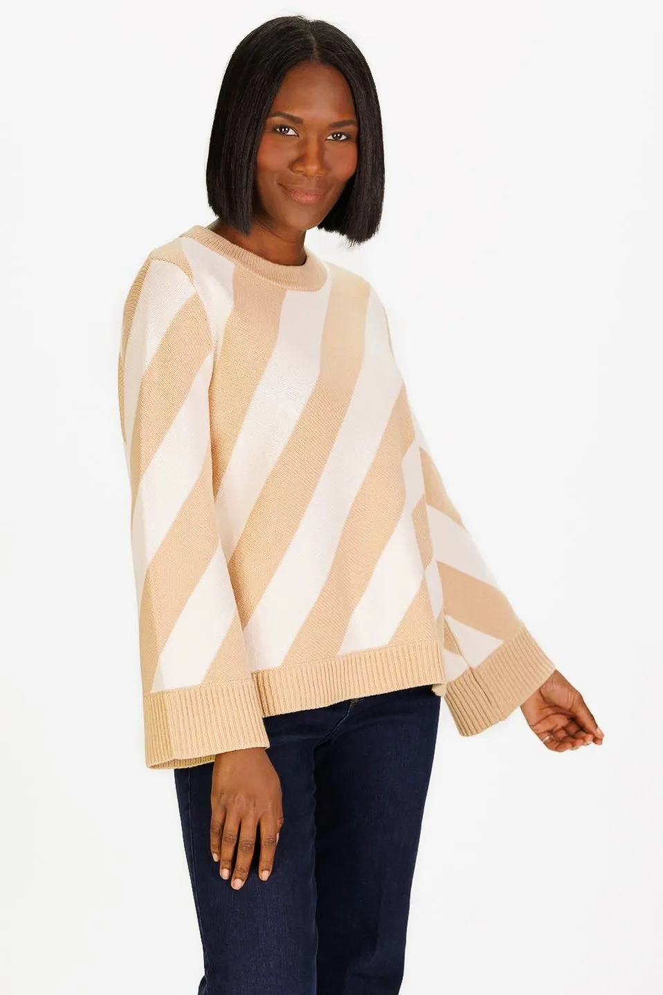 Ivory & Tan Stripe Heirloom Cotton Sweater