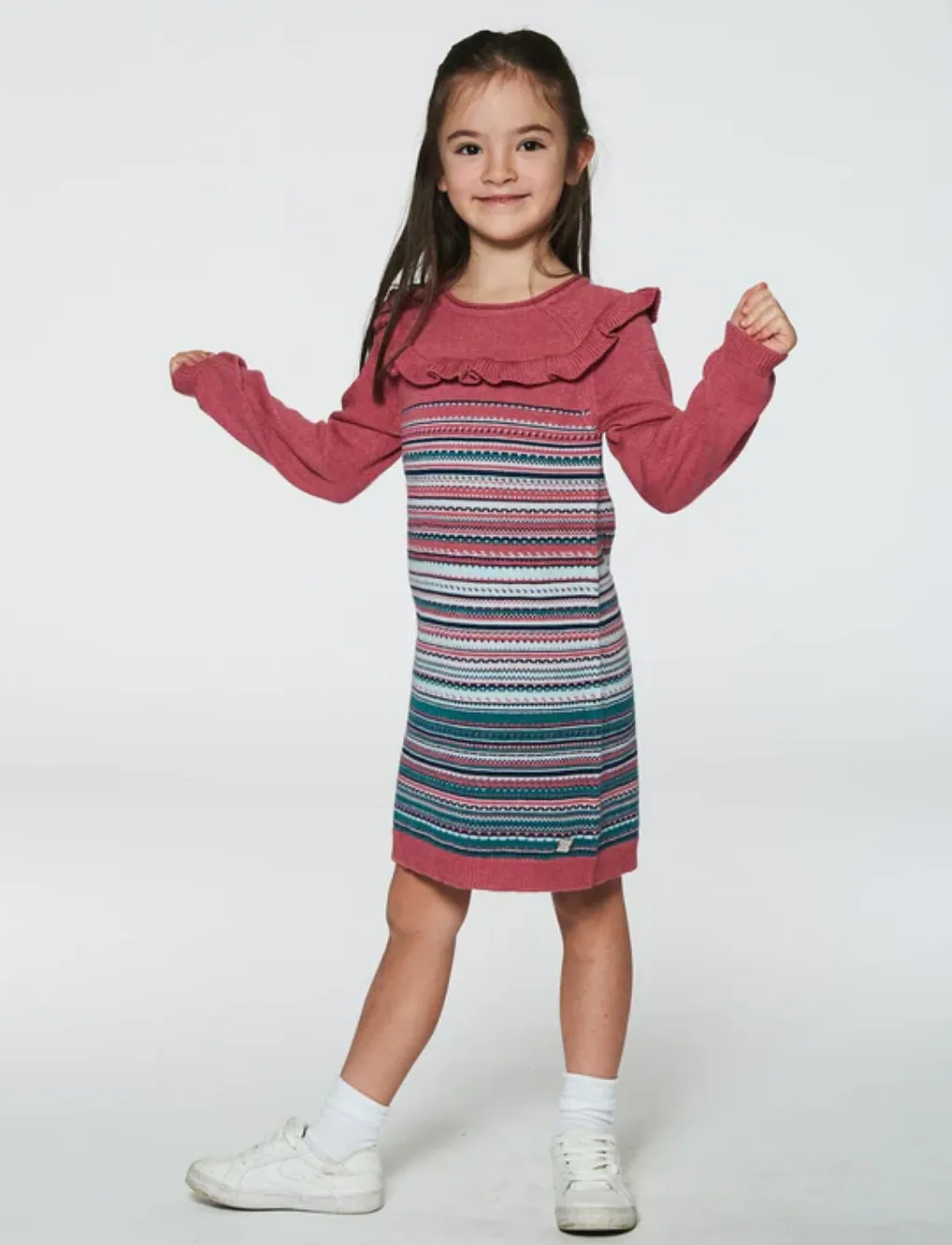 Jacquard Stripe Sweater Dress in Mauve Glow