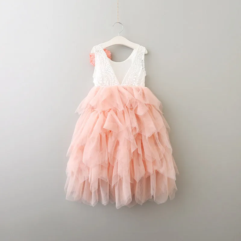 Kryss Kouture Veronica Soft White Eyelash Lace with a Blush Long Tutu Skirt - Princess Dress