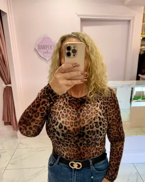 Linzi Leopard Print Long Sleeve Bodysuit