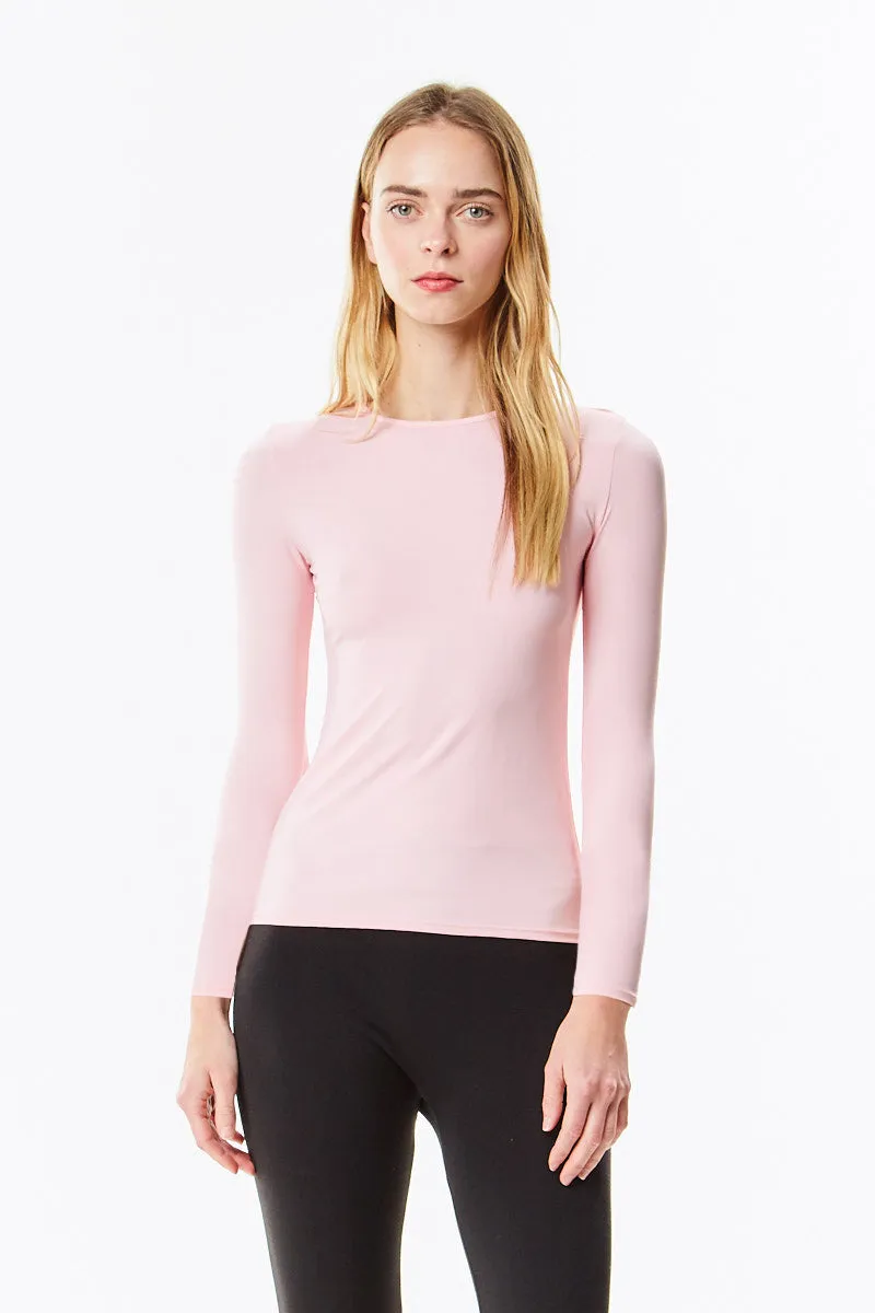 Long Sleeve Pink Microfiber Layering Shell Top