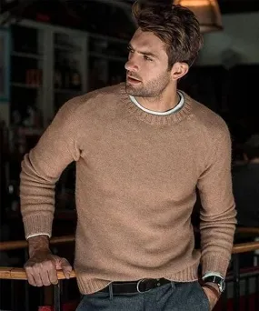 Men's Beige Lightweight Cotton Long Sleeve Sweater