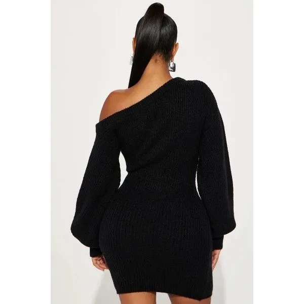 Mini Black Knitted Sweater Dress