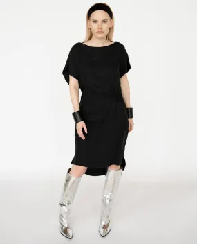 Minimalist midi  dress with a gathering/cotton/cupro