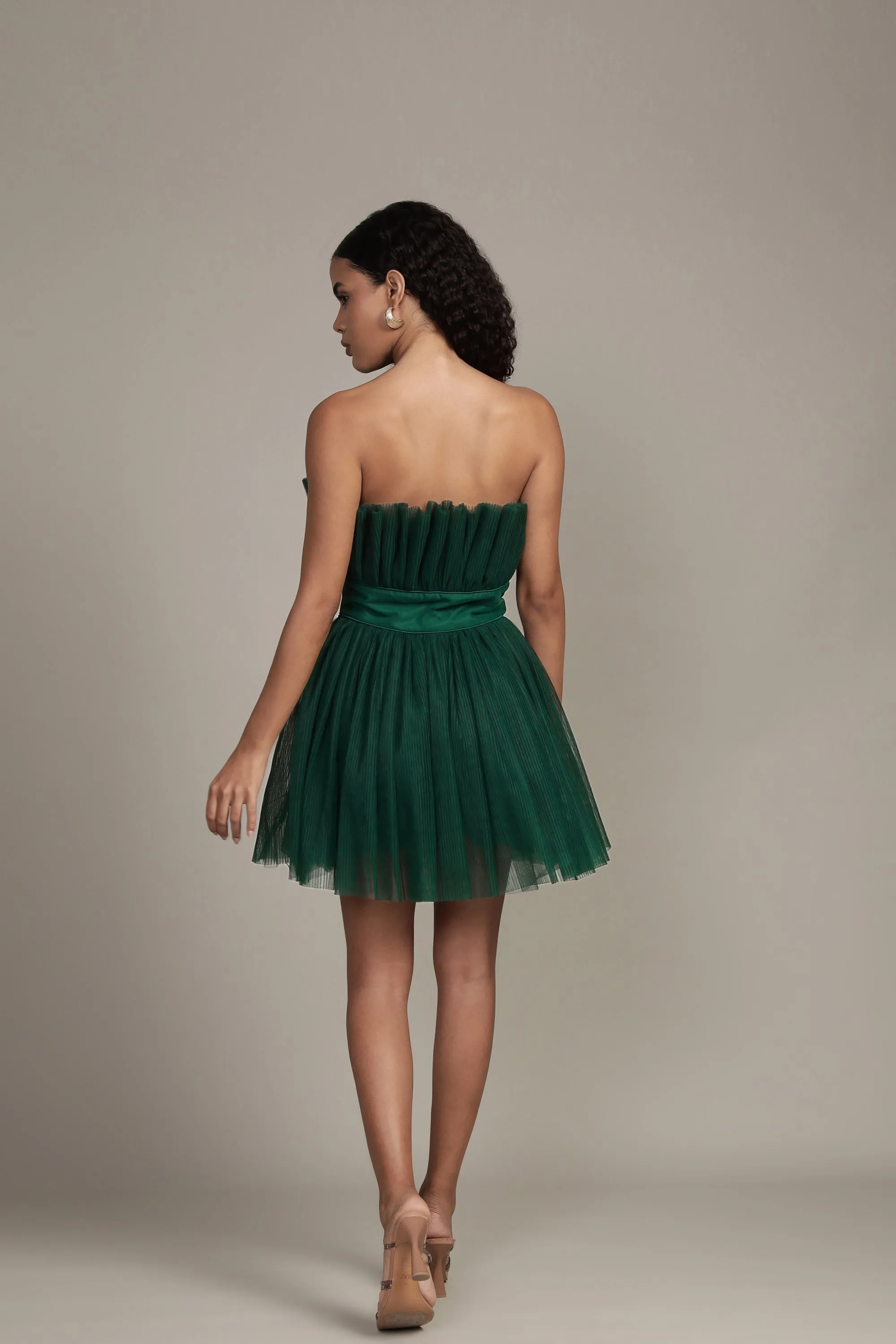 Nanita Pleated Mini Dress in Emerald Green