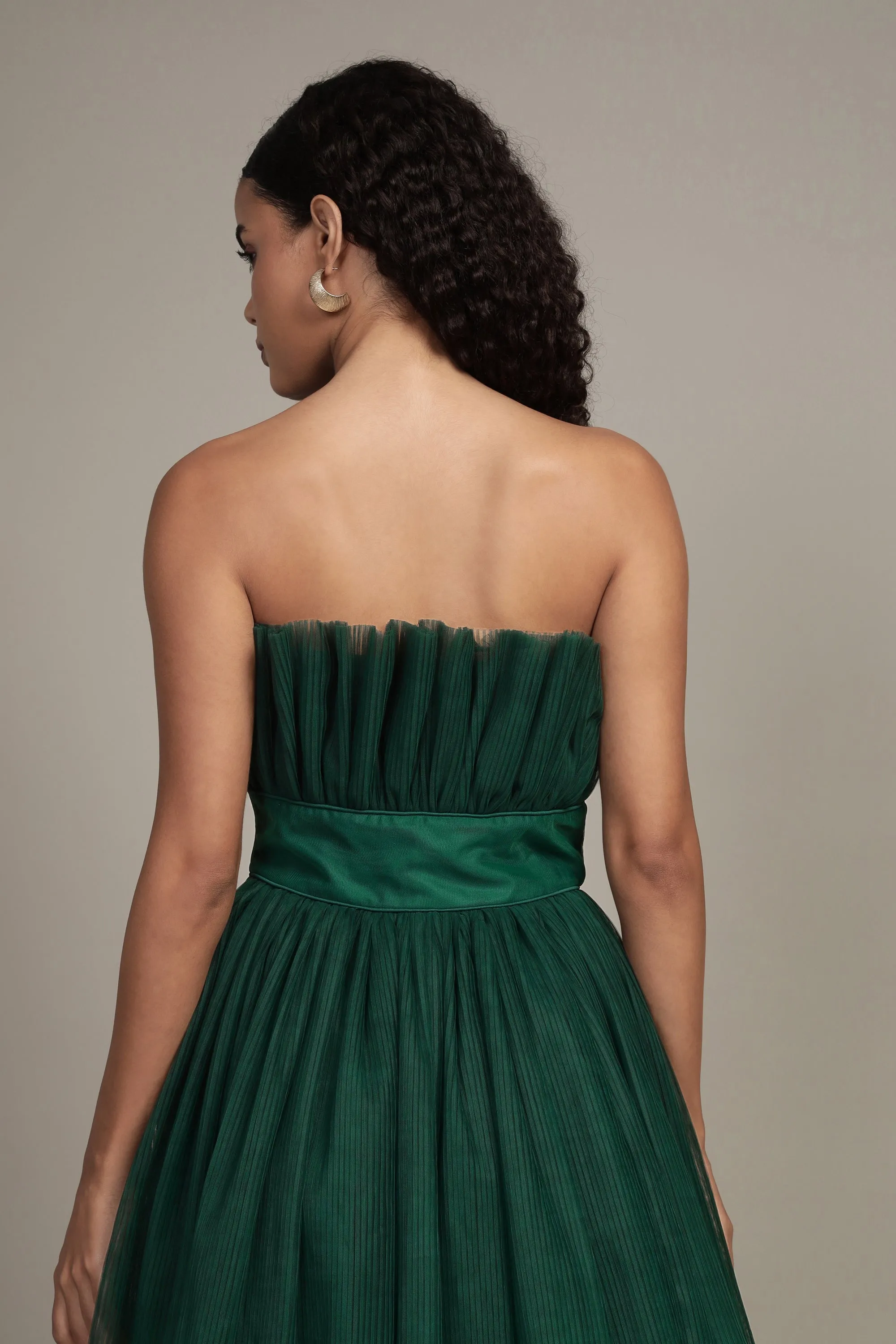 Nanita Pleated Mini Dress in Emerald Green