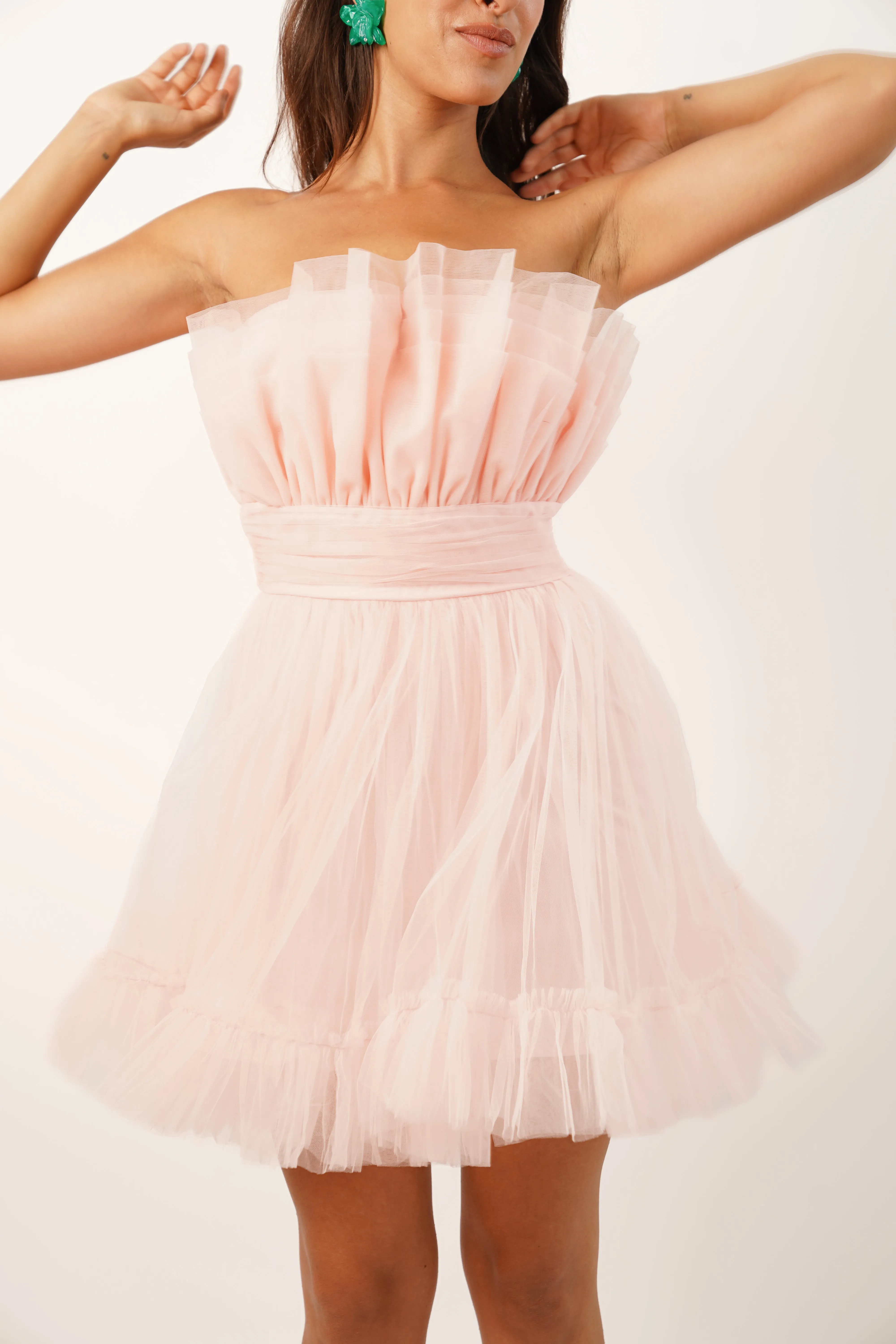 Nanita Tulle Mini Dress in Blush Pink