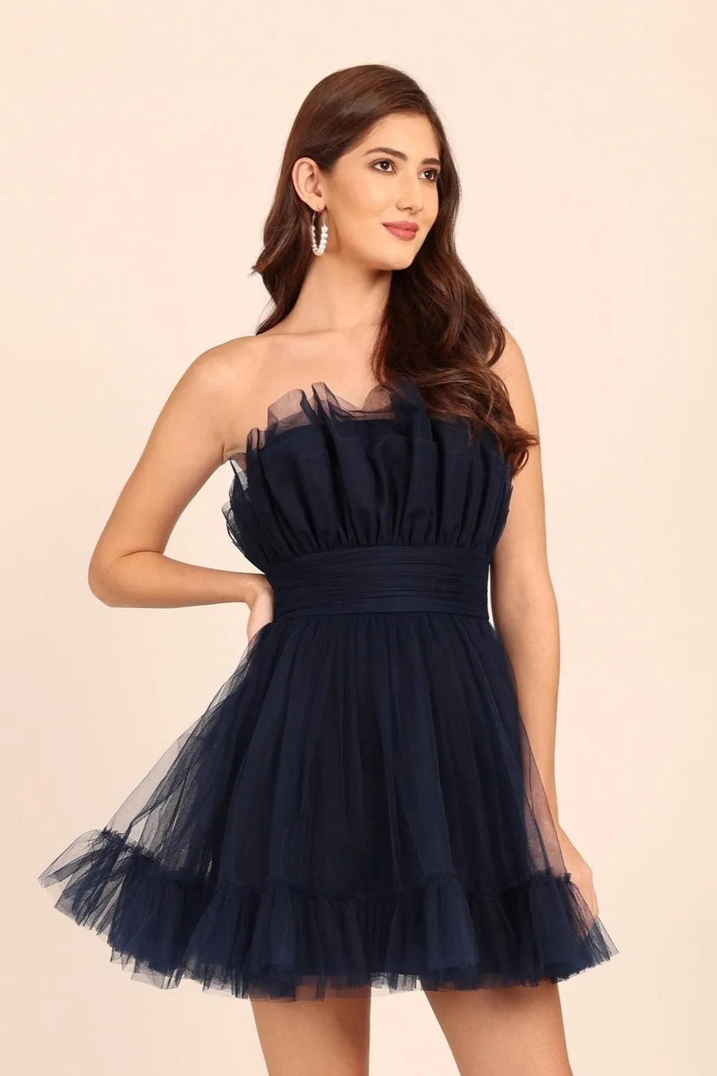 Nanita Tulle Mini Dress in Navy