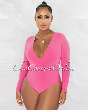 Nilam Bubblegum Pink Depp V Neck Long Sleeves Bodysuit