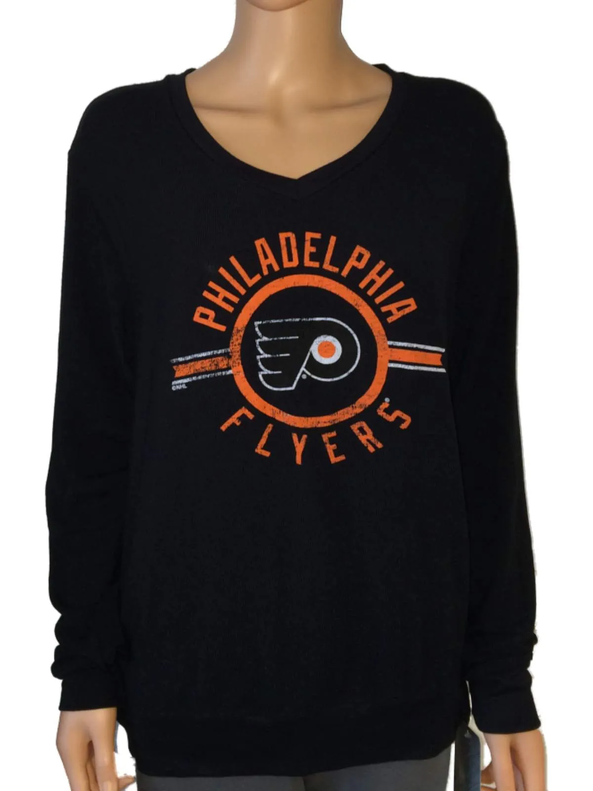 Philadelphia Flyers SAAG Women's Black Tri-Blend Ultra Soft V-Neck Sweater