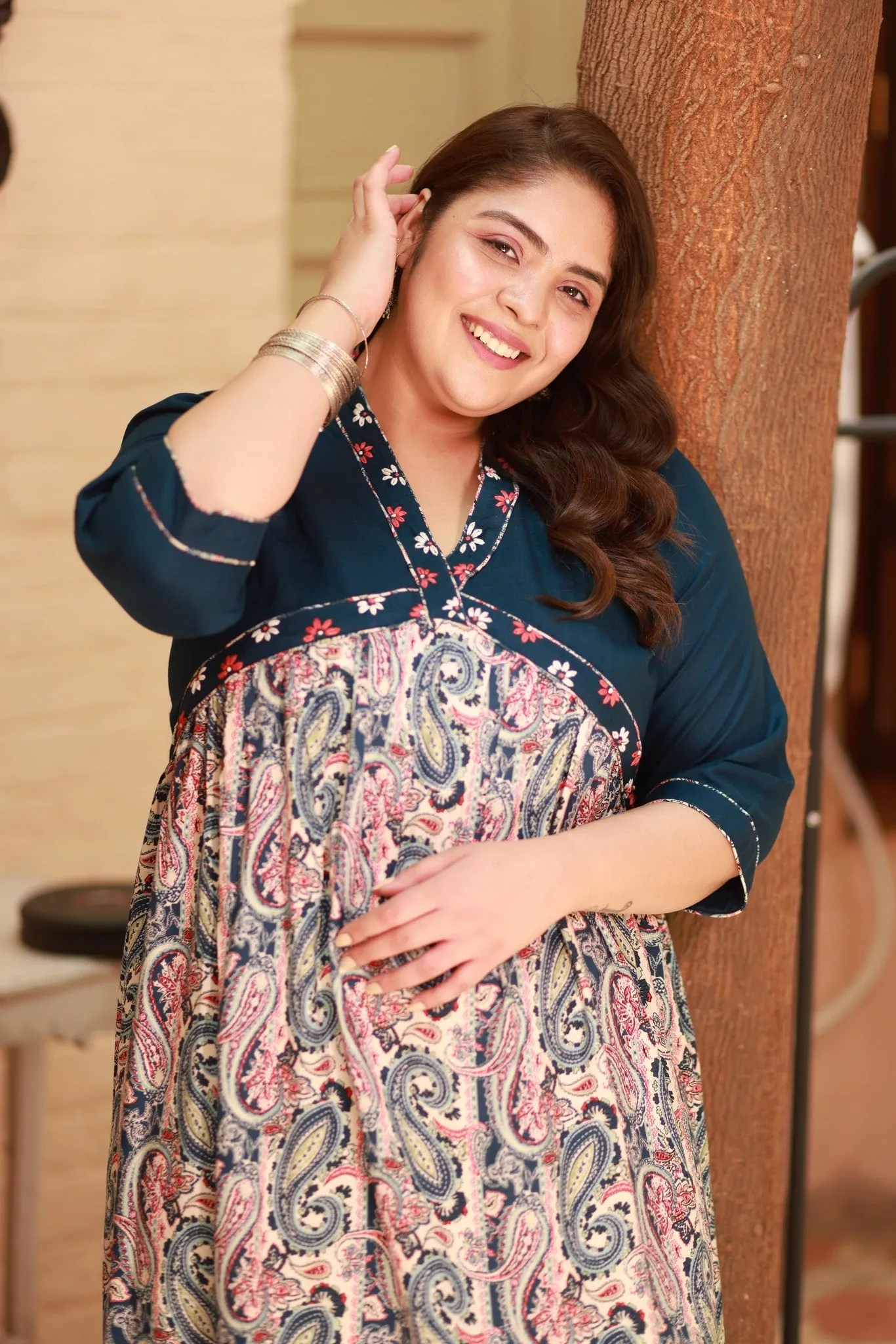 Plus Size Colourful Embroidered Teal Dress