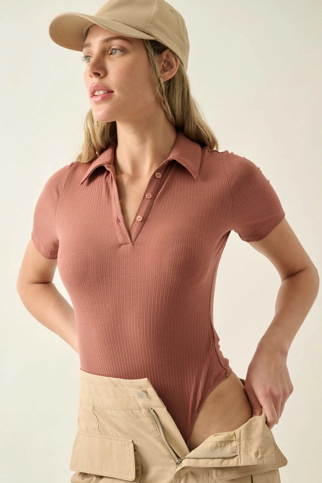 Promise the Label Rib-Knit Polo Bodysuit