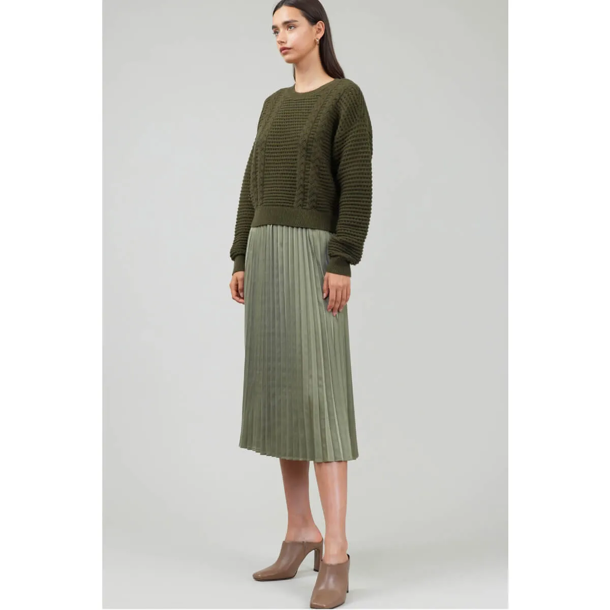 Pullover Sweater with Pleated Dress Set