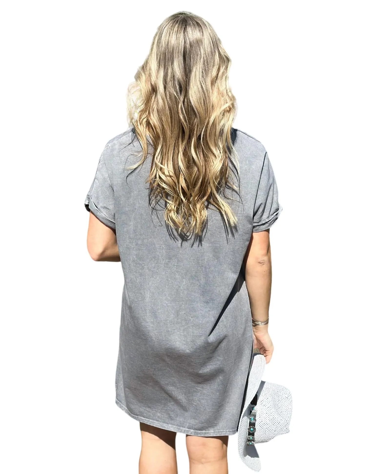 "cowboy Take Me Away" Graphic Shirt Dress In Mineral Grey