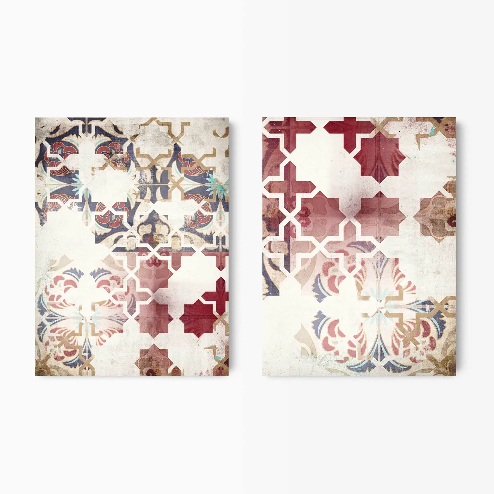 Red Moroccan Tiles Wall Art Set