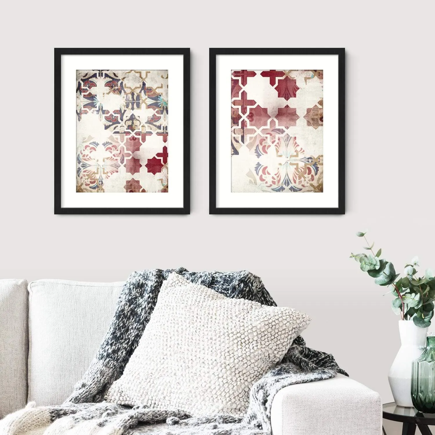 Red Moroccan Tiles Wall Art Set