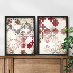 Red Moroccan Tiles Wall Art Set