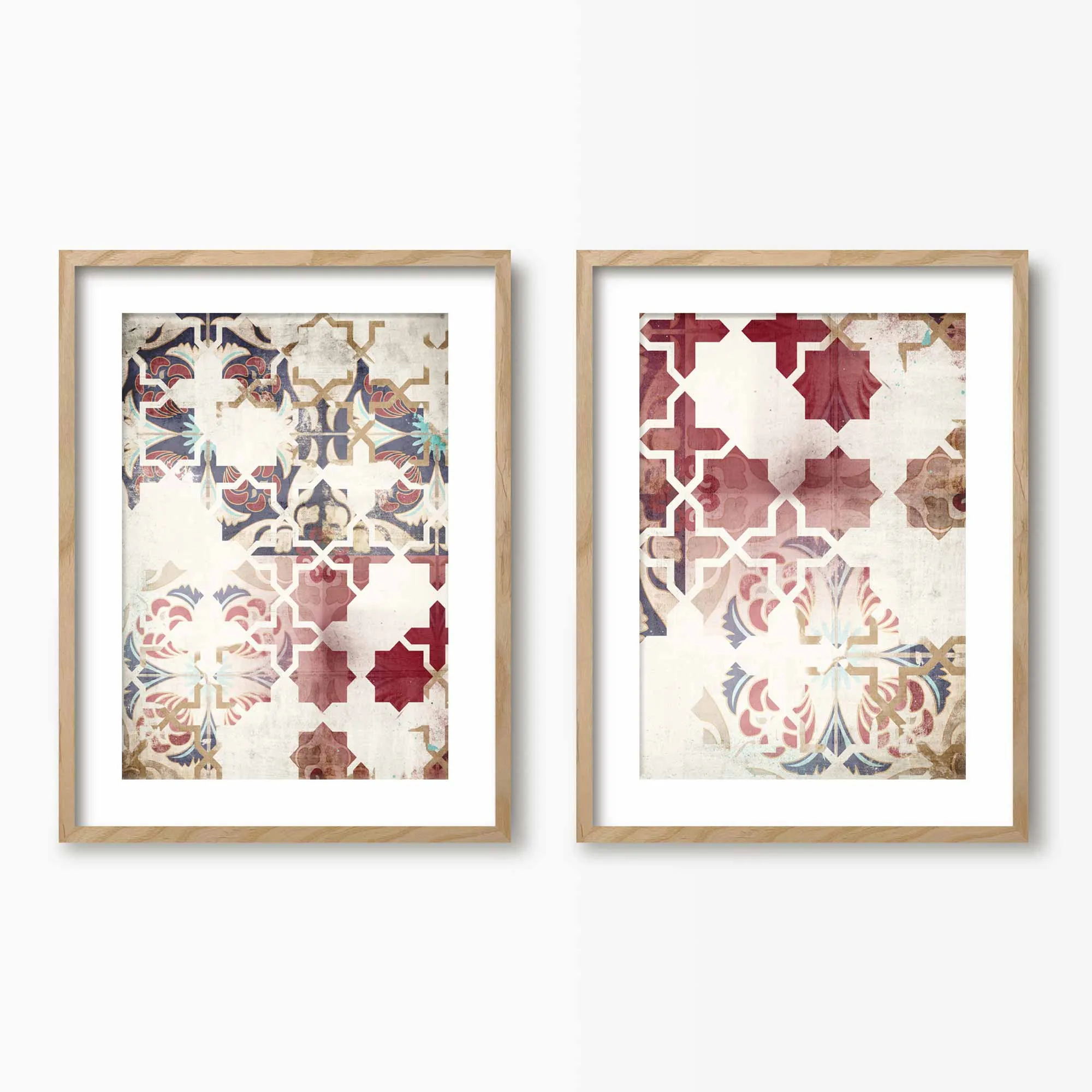 Red Moroccan Tiles Wall Art Set