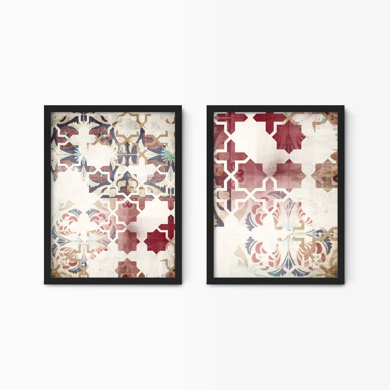 Red Moroccan Tiles Wall Art Set