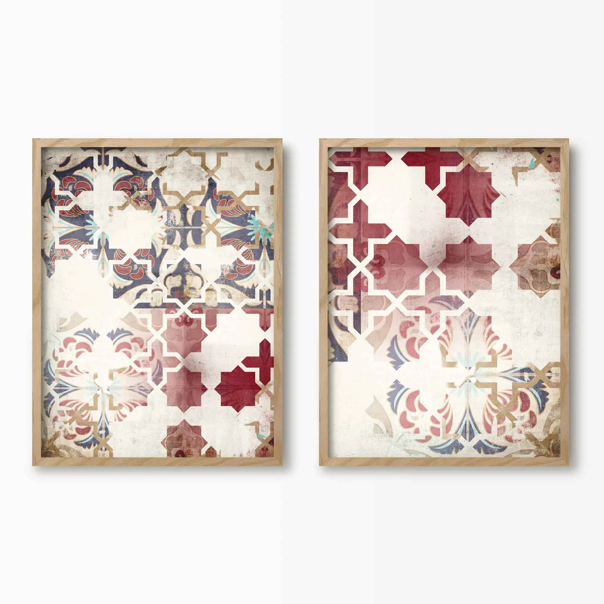 Red Moroccan Tiles Wall Art Set