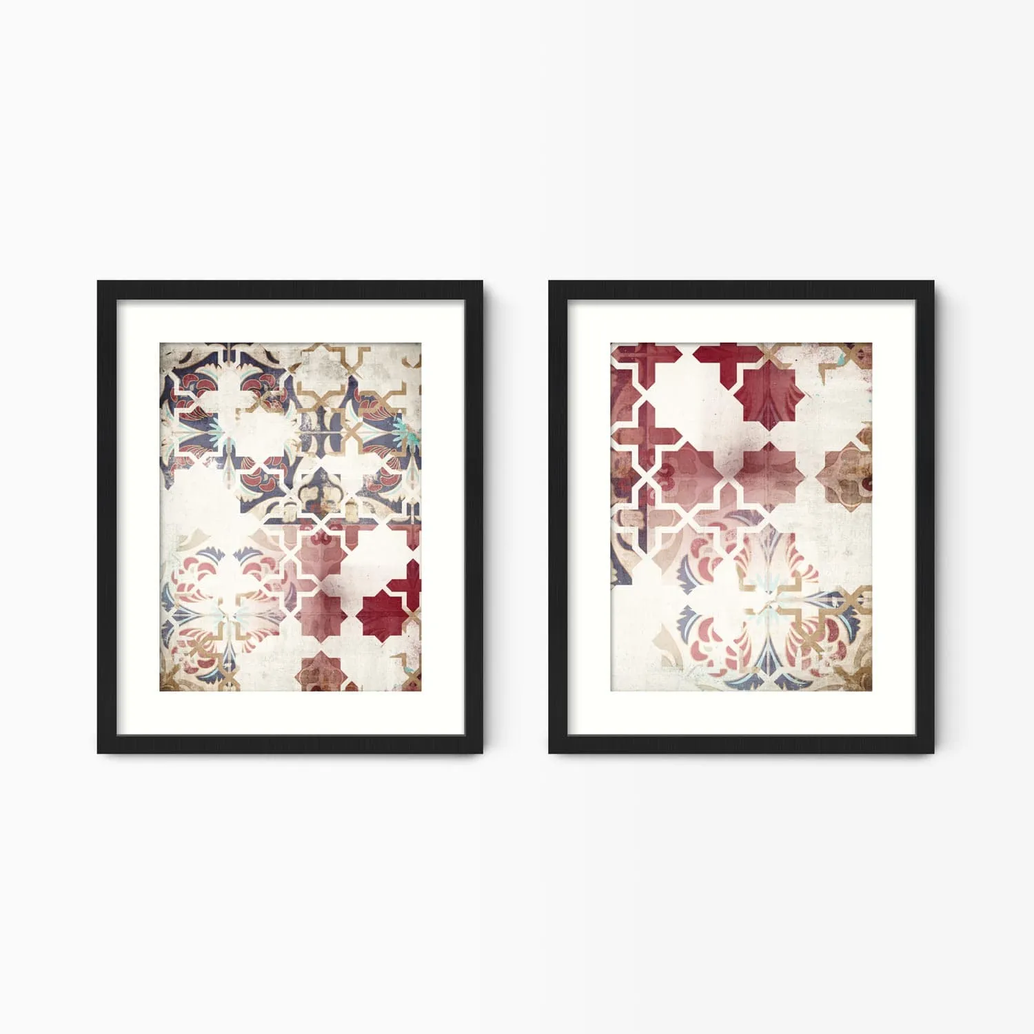 Red Moroccan Tiles Wall Art Set