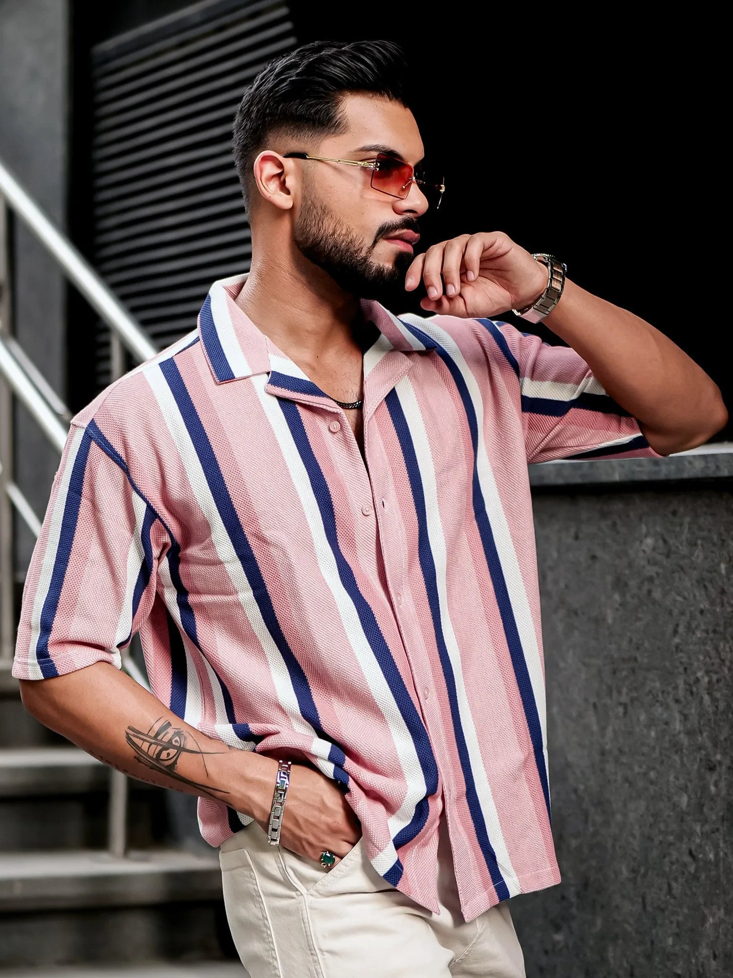 Roman Stripe Pink Shirt