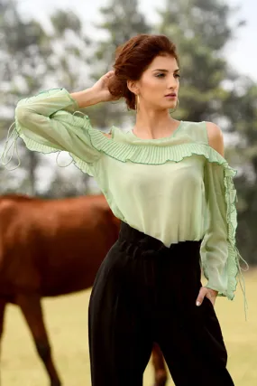 Ruffle Layer Cold Shoulder Top