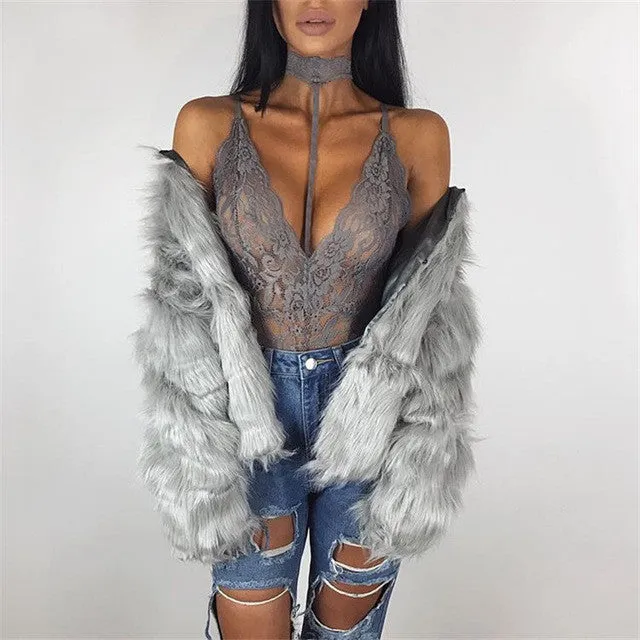 Sexy lace choker bodysuit