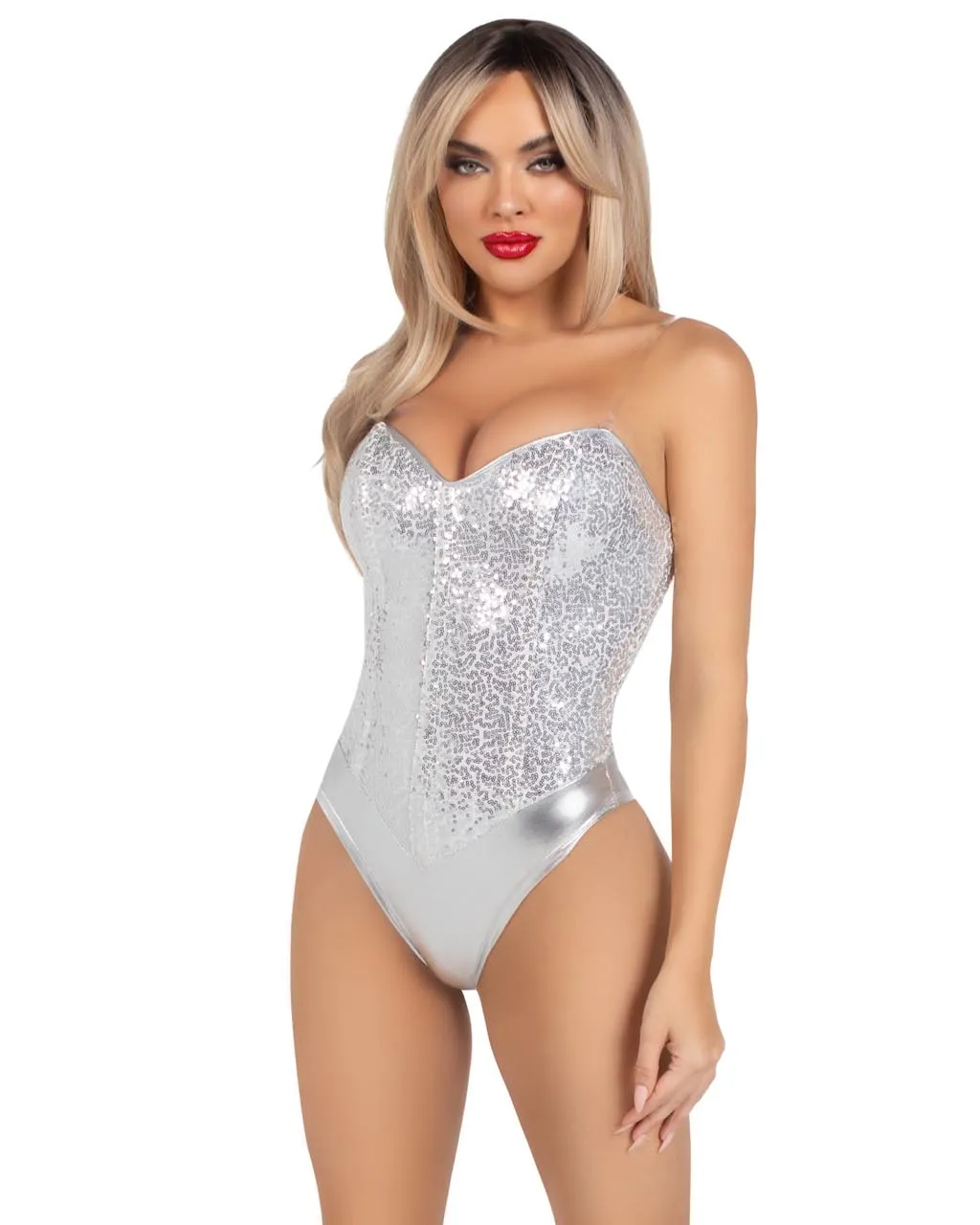 Silver Glam Boned Bodysuit