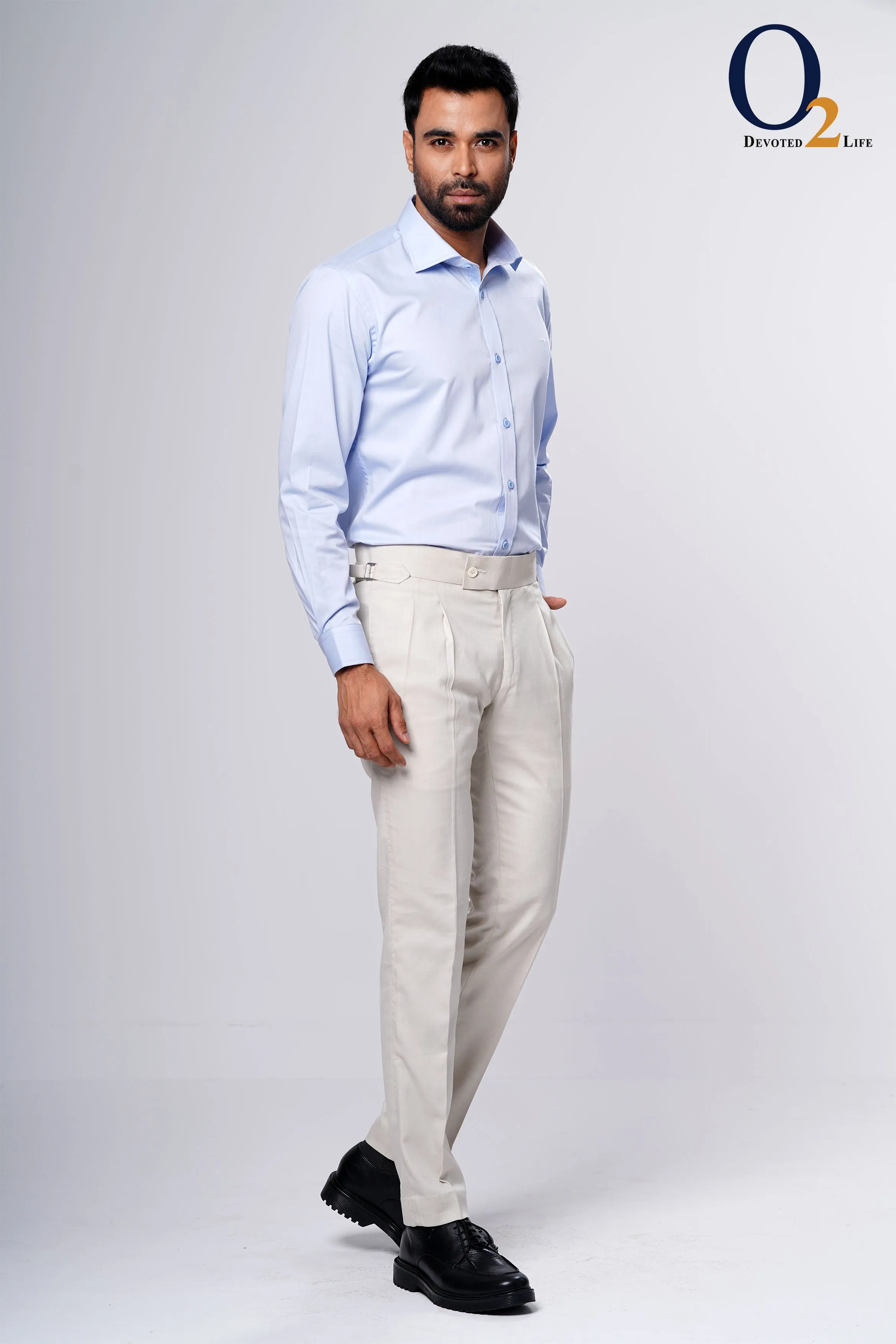 Sky Blue Solid Slim Fit Cotton Formal Shirt