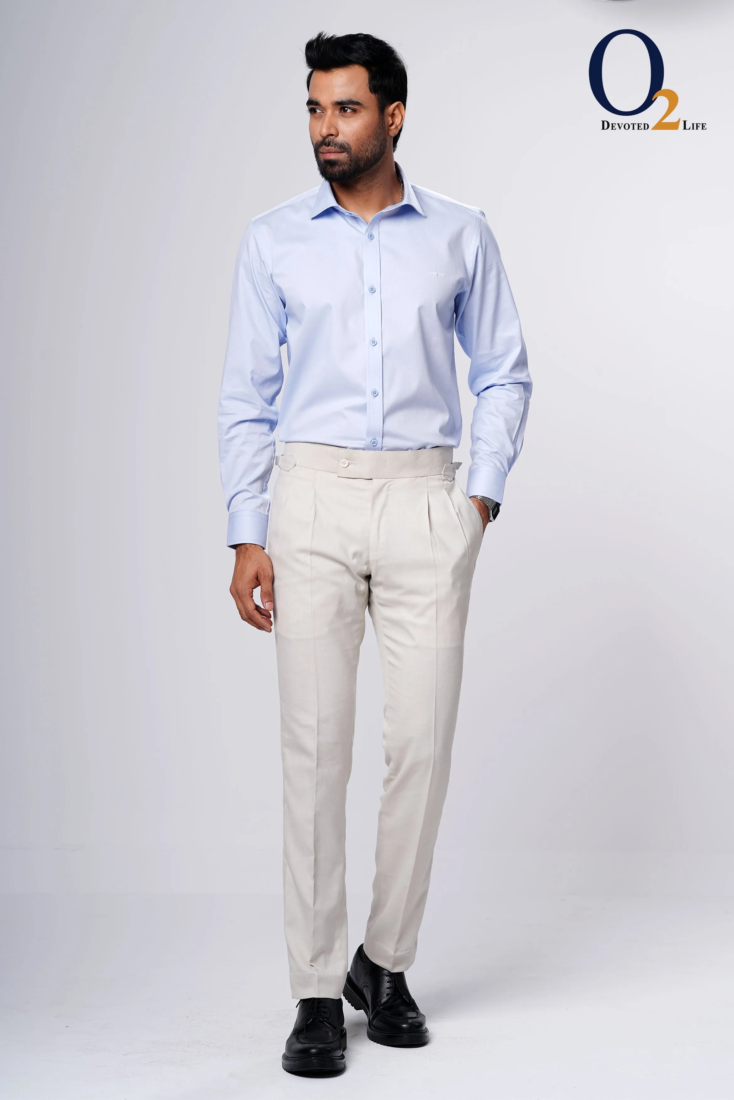 Sky Blue Solid Slim Fit Cotton Formal Shirt